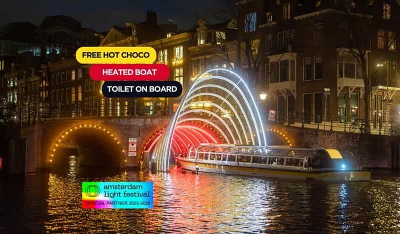 Billet Amsterdam : croisière Light Festival sur bateau chauffé + chocolat chaud