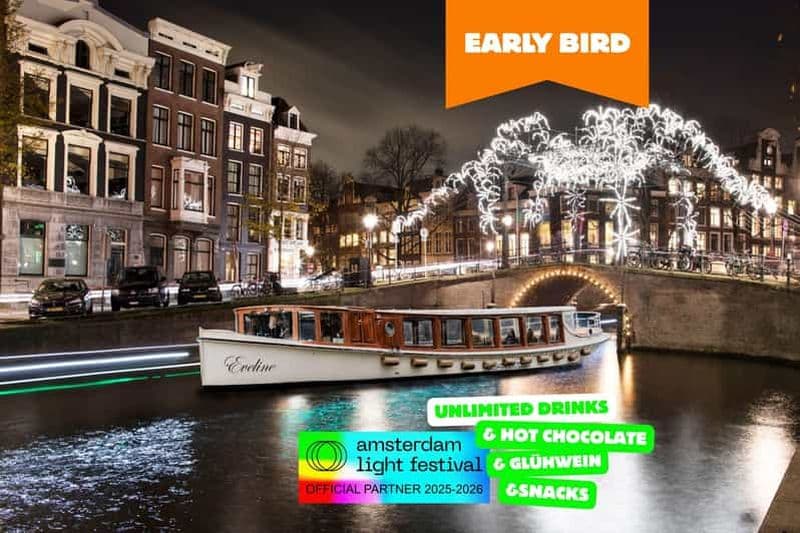 Billet Amsterdam : croisière chauffée au festival des lumières, vin chaud et en-cas
