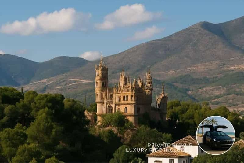 Billet Depuis Malaga : visite du château de Colomares et du belvédère de Stupa en Tesla X
