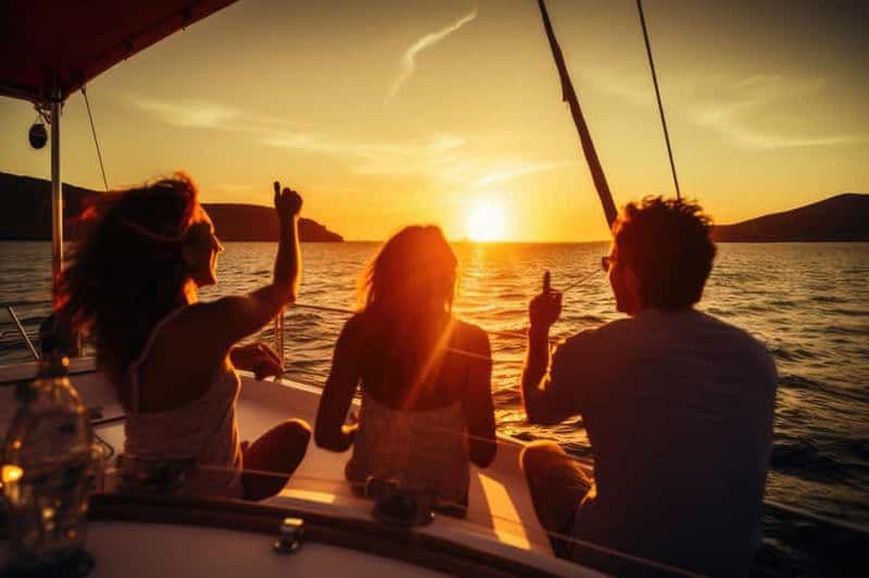 Billet Saranda : Excursion au coucher du soleil et baignade sur un catamaran VIP - réservé aux adultes