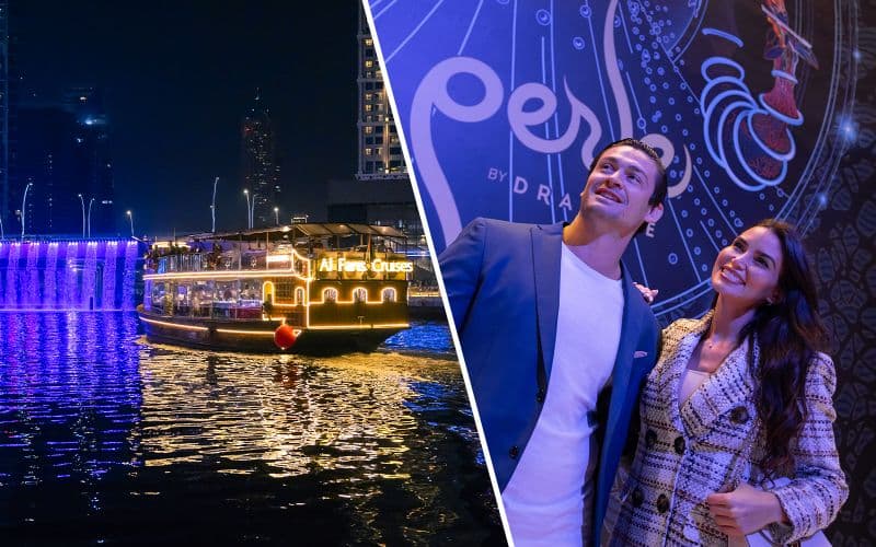 Billet Au départ du canal de Dubaï : dîner-croisière de 3 heures sur un boutre avec billets pour le spectacle de La Perle