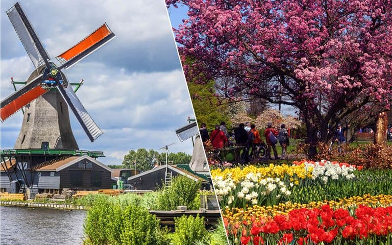 Billet À partir d'Amsterdam : Keukenhof, Zaanse Schans et visite de la campagne avec croisière sur les canaux.