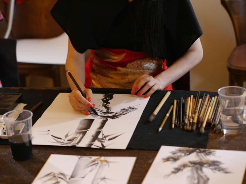 Billet Atelier de peinture au lavis d'encre Suiboku-ga dans un salon de thé japonais