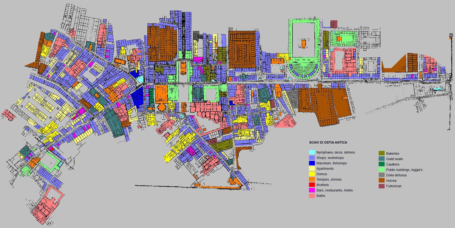 Plan détaillé d'Ostia Antica, Rome