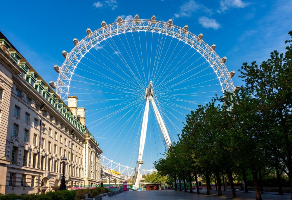 London Eye sur le quai de la Tamise