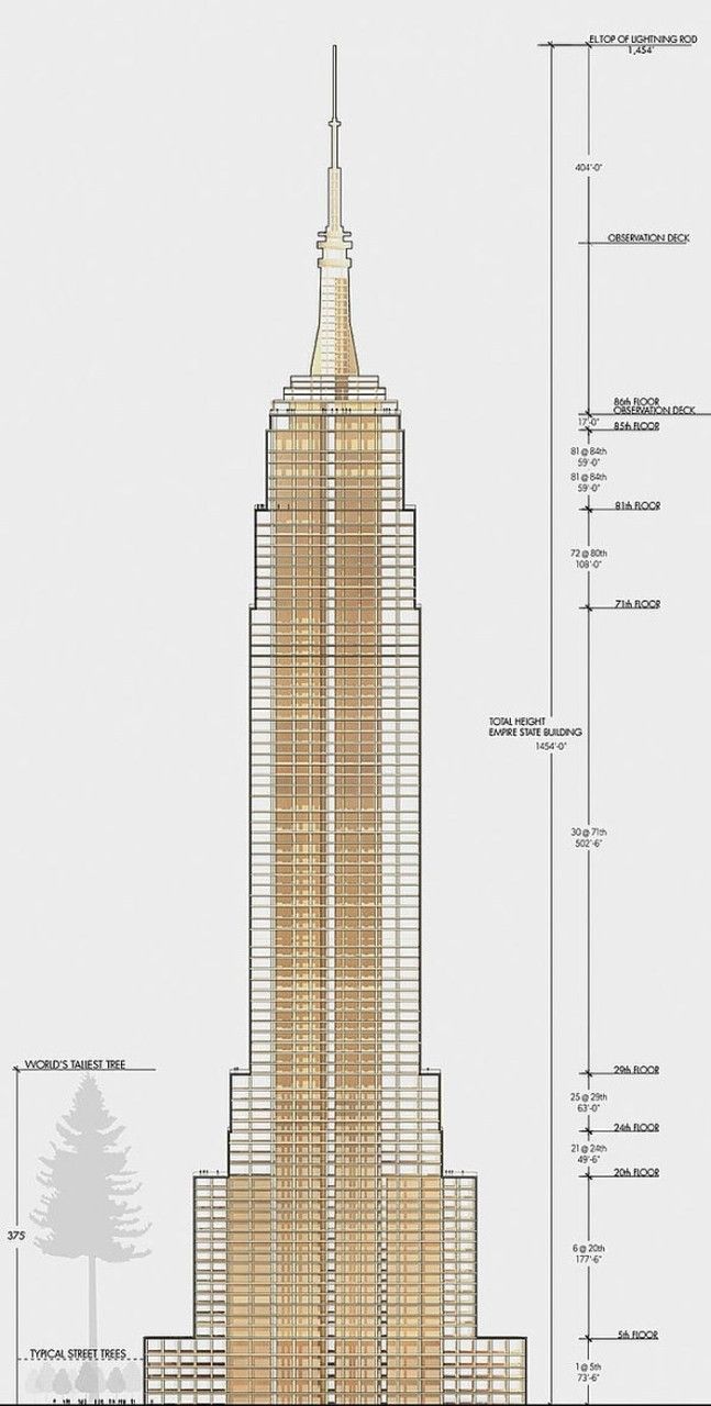 Plan de l'Empire State Building, avec les étages des ponts d'observation, à New York