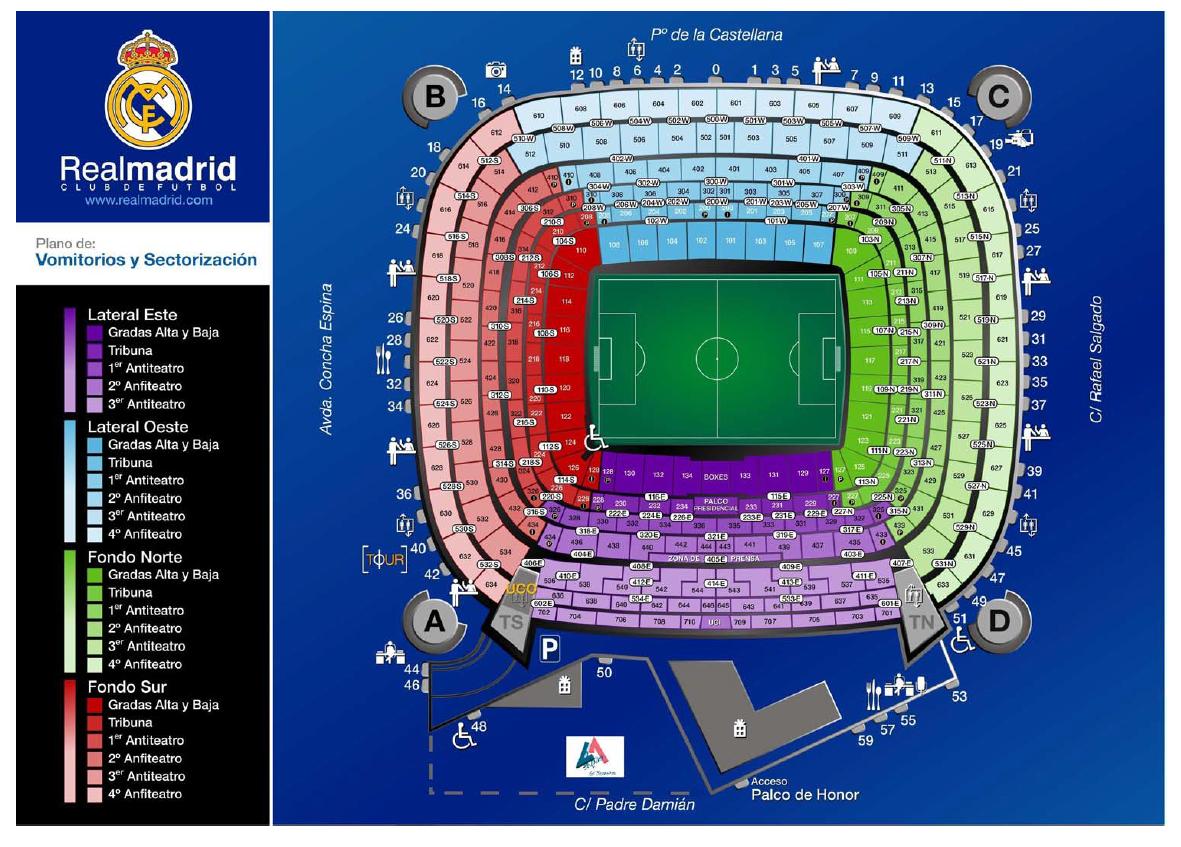 Plan du stade Santiago Bernabeu à Madrid