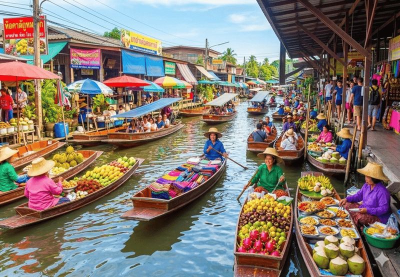 Bangkok : marchés flottant de Damnoen Saduak et ferroviaire de Maeklong