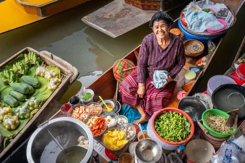 Depuis Bangkok : Chemin de fer et visite du marché flottant de Damnoen Saduak