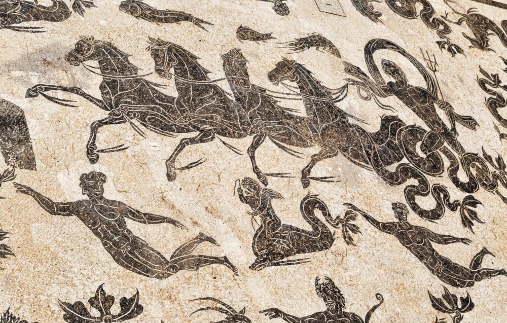 Mosaïque représentant Neptune dans les thermes d'Ostia Antica